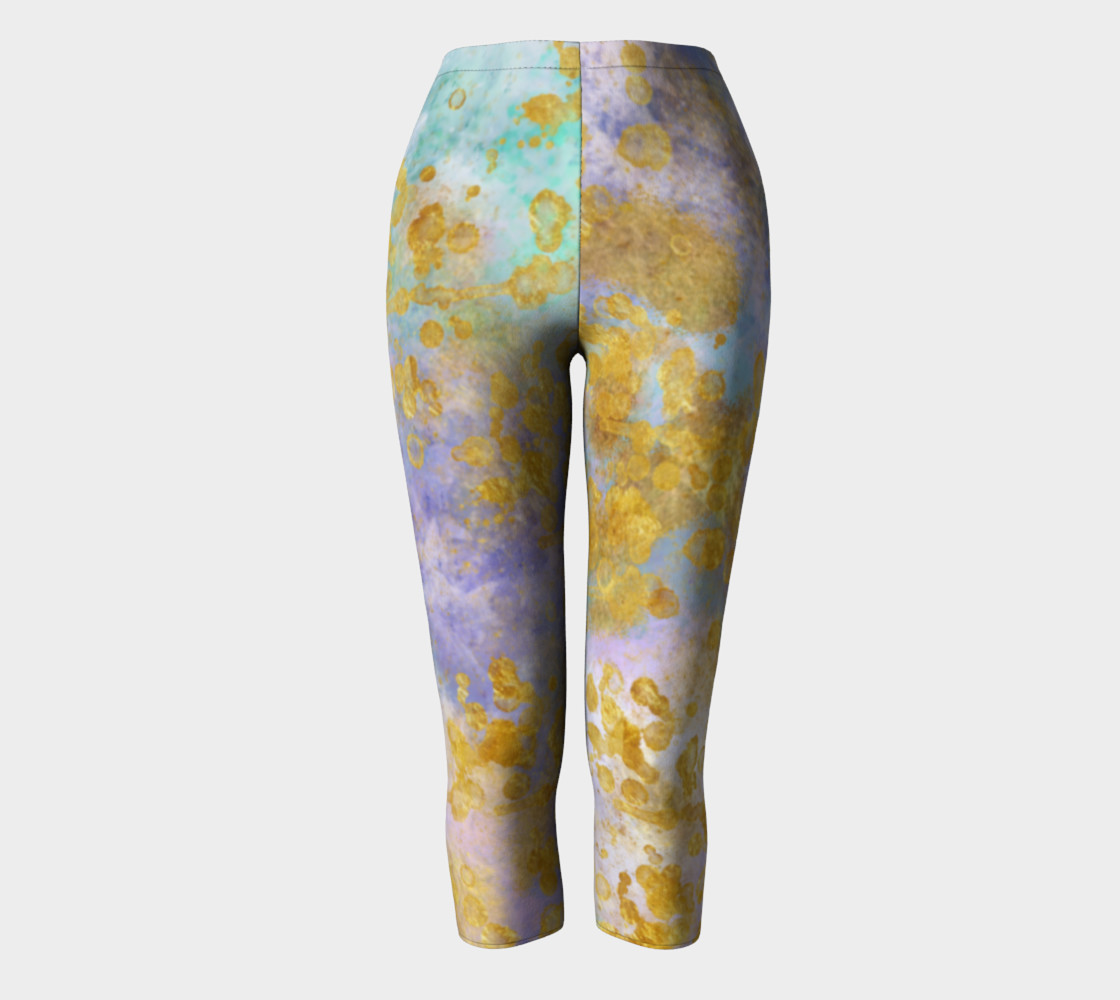 Watercolor and Golden Flakes- Capri Length Leggings preview #2