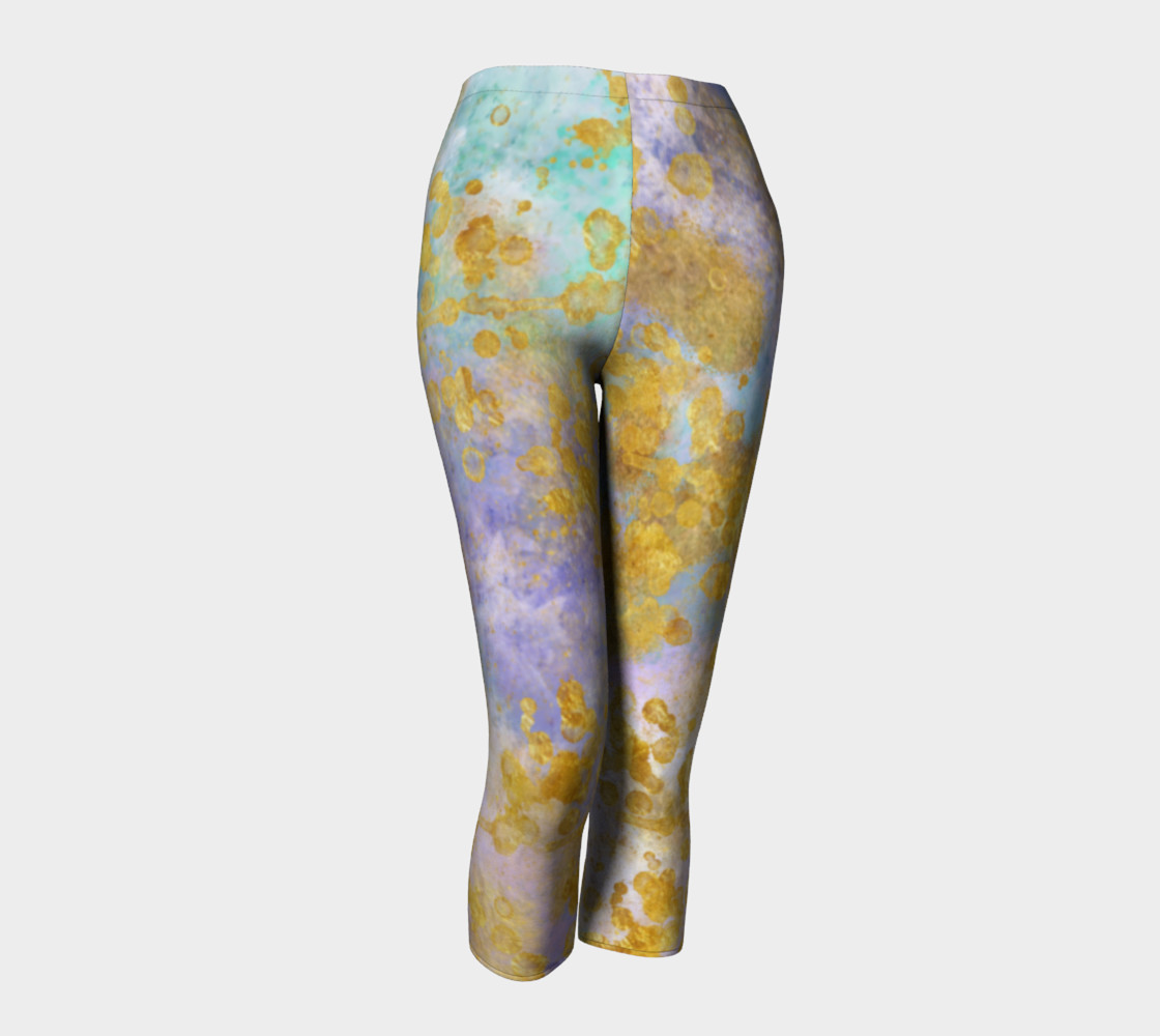 Watercolor and Golden Flakes- Capri Length Leggings preview #1