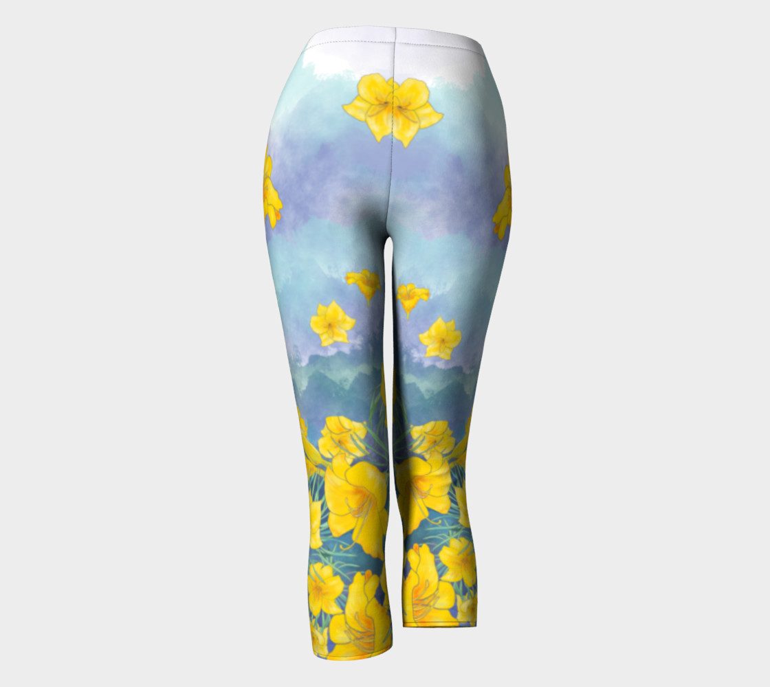 Yellow day lily flowers over cloudy sky capris preview #4