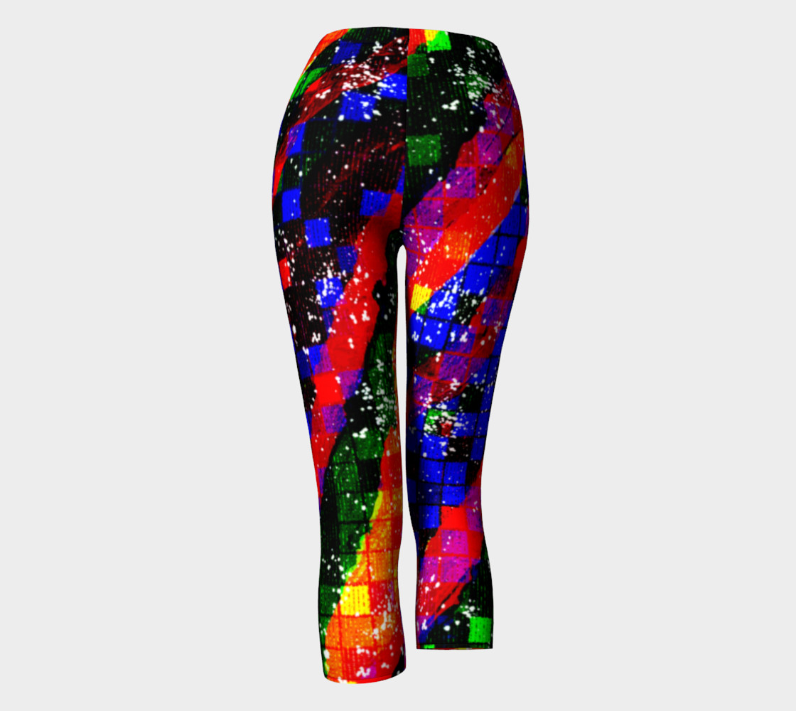 Fiery Colorful Grunge Squares and Stripes Capri Leggings preview #4