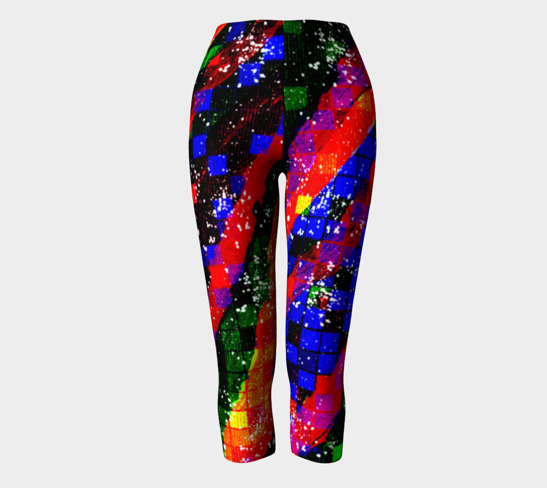 Fiery Colorful Grunge Squares and Stripes Capri Leggings preview #2
