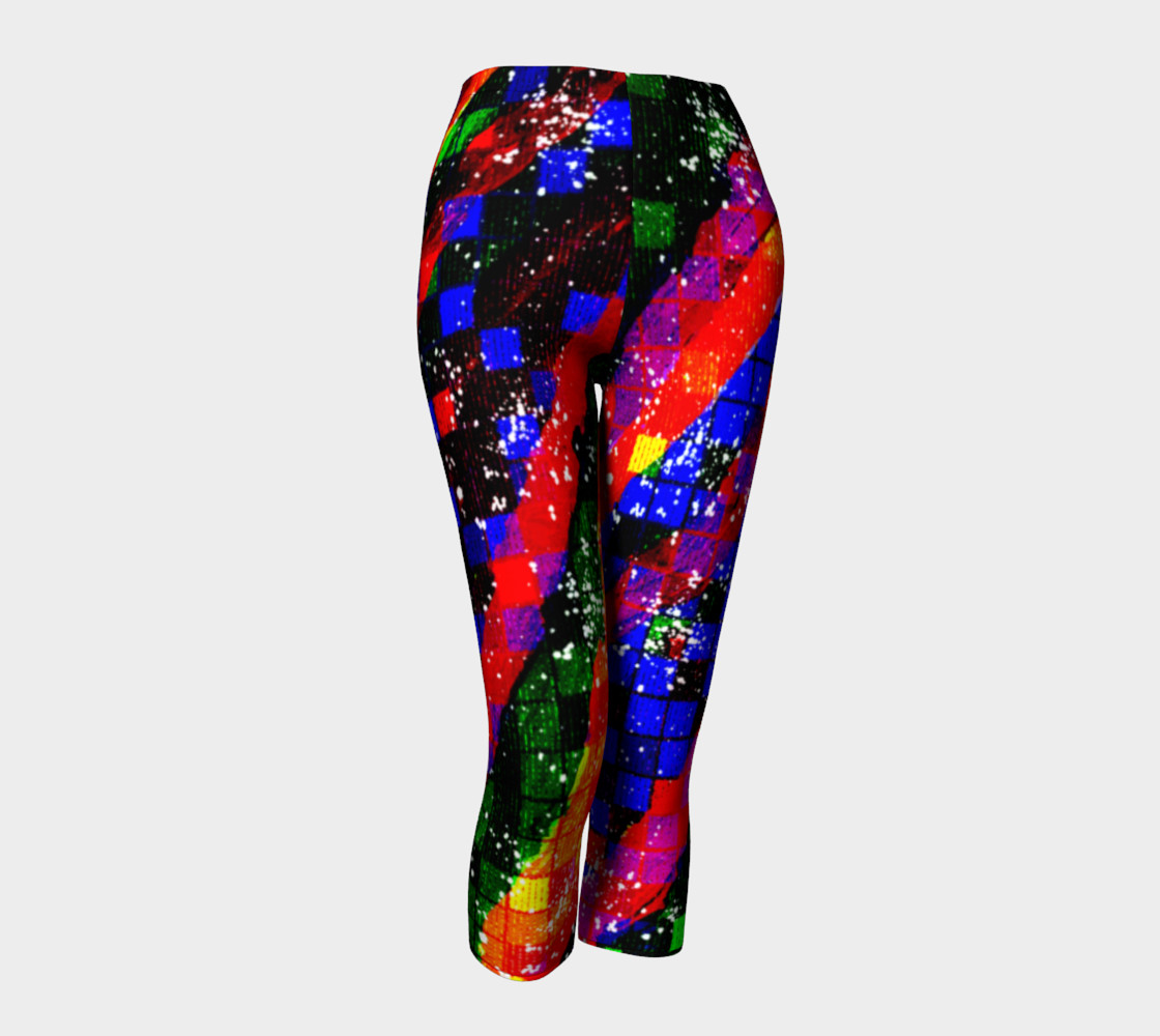 Fiery Colorful Grunge Squares and Stripes Capri Leggings preview #1