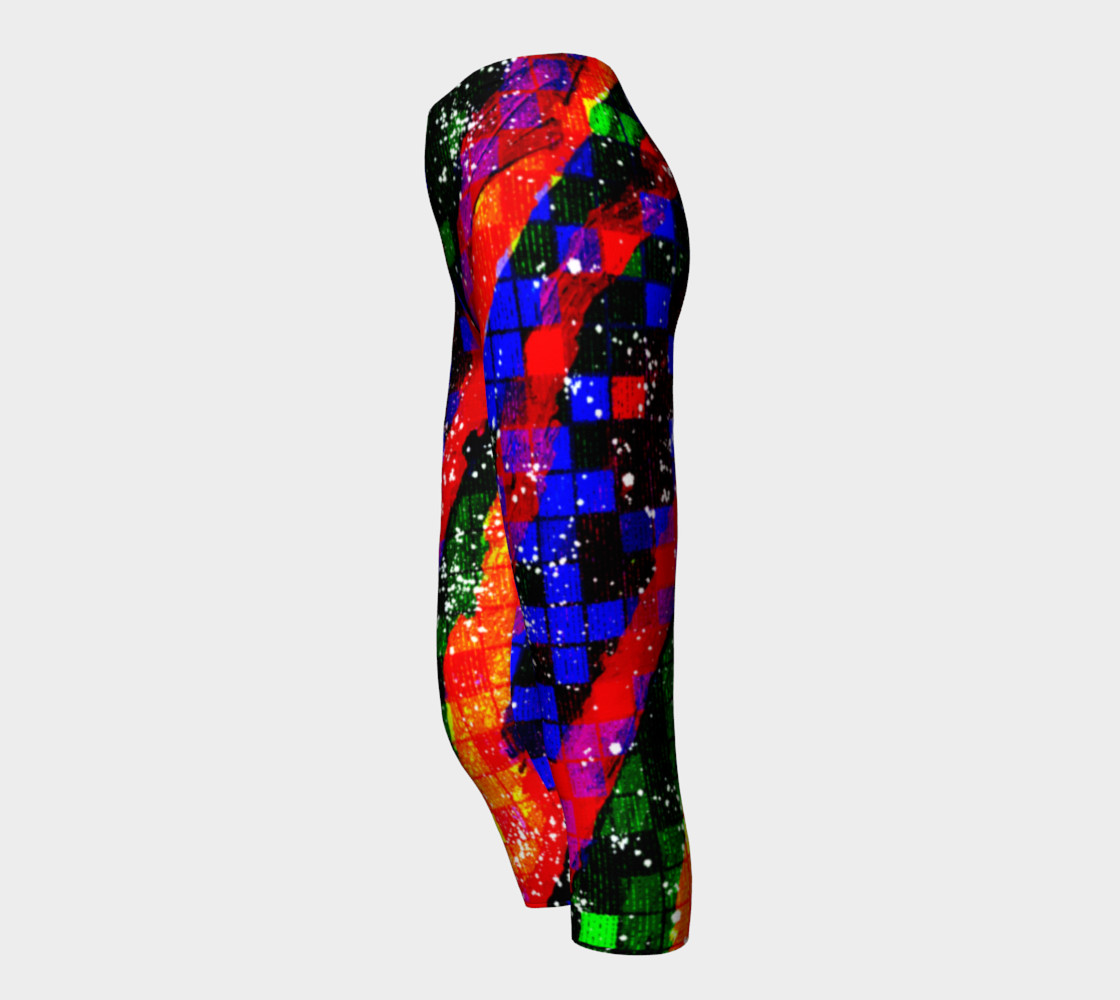 Fiery Colorful Grunge Squares and Stripes Capri Leggings preview #3