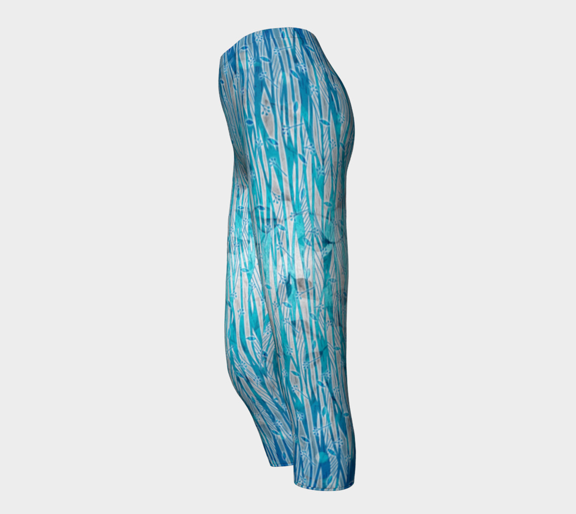 Blue Turquoise Silver Leafy Floral Capri Leggings preview #3