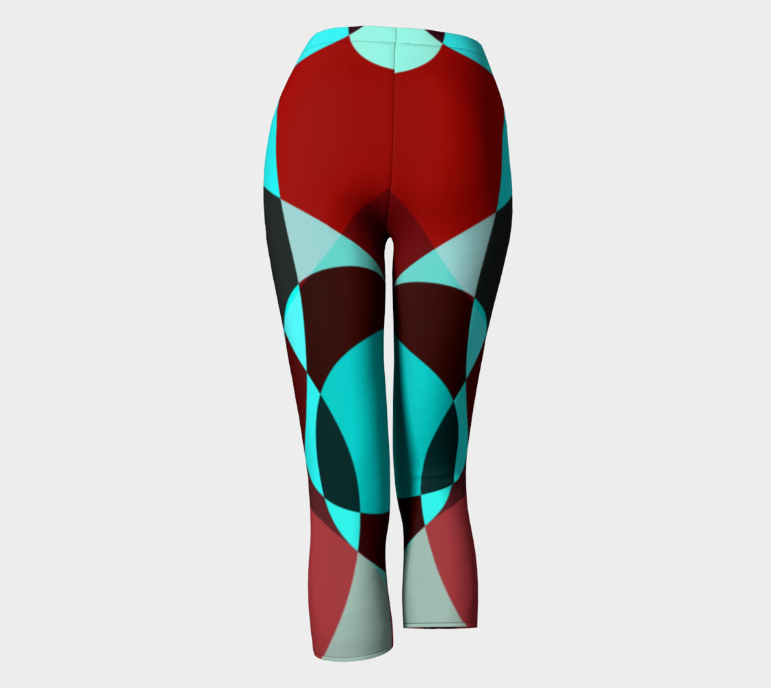 Turquoise Red Geometric Capri Leggings preview #4