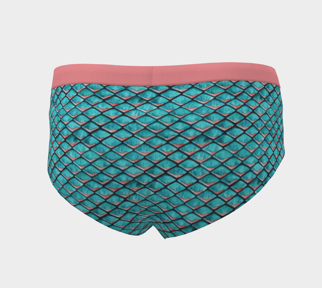 Teal blue and coral pink arapaima mermaid scales pattern Cheeky Brief preview #4