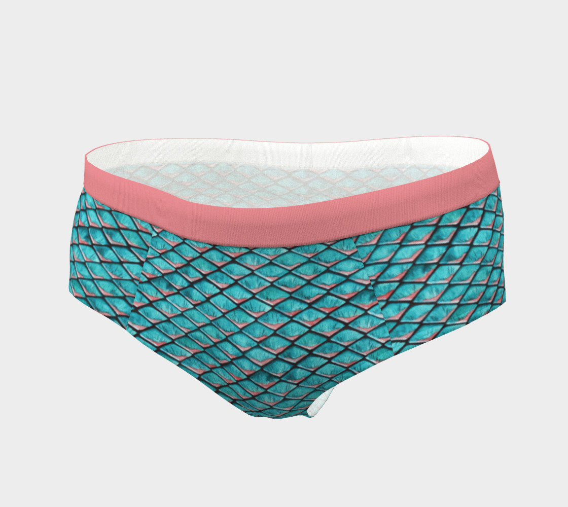 Teal blue and coral pink arapaima mermaid scales pattern Cheeky Brief preview #3