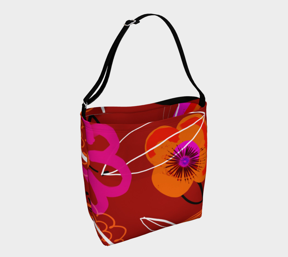 Warm red and orange Poppy Stretchy Tote Bag 3D preview