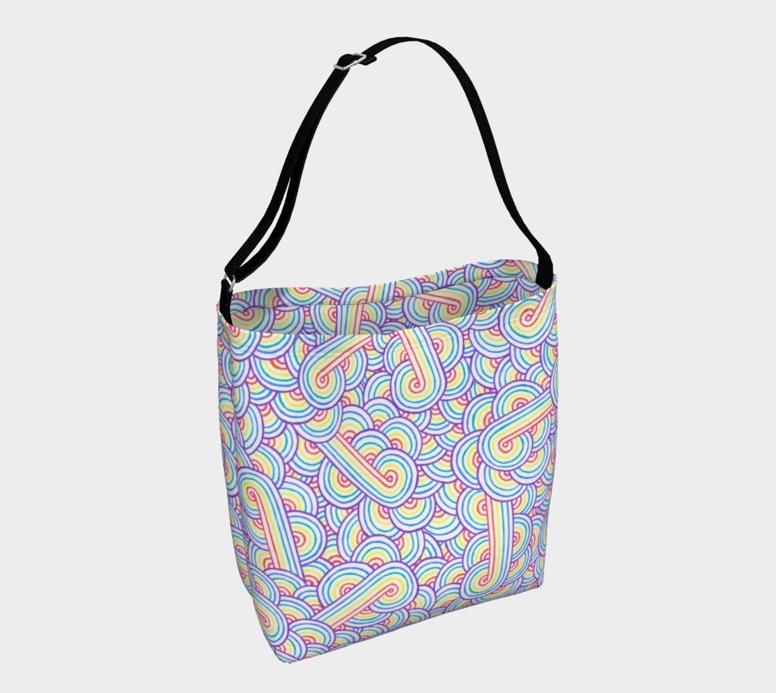 Rainbow and white swirls doodles Day Tote 3D preview