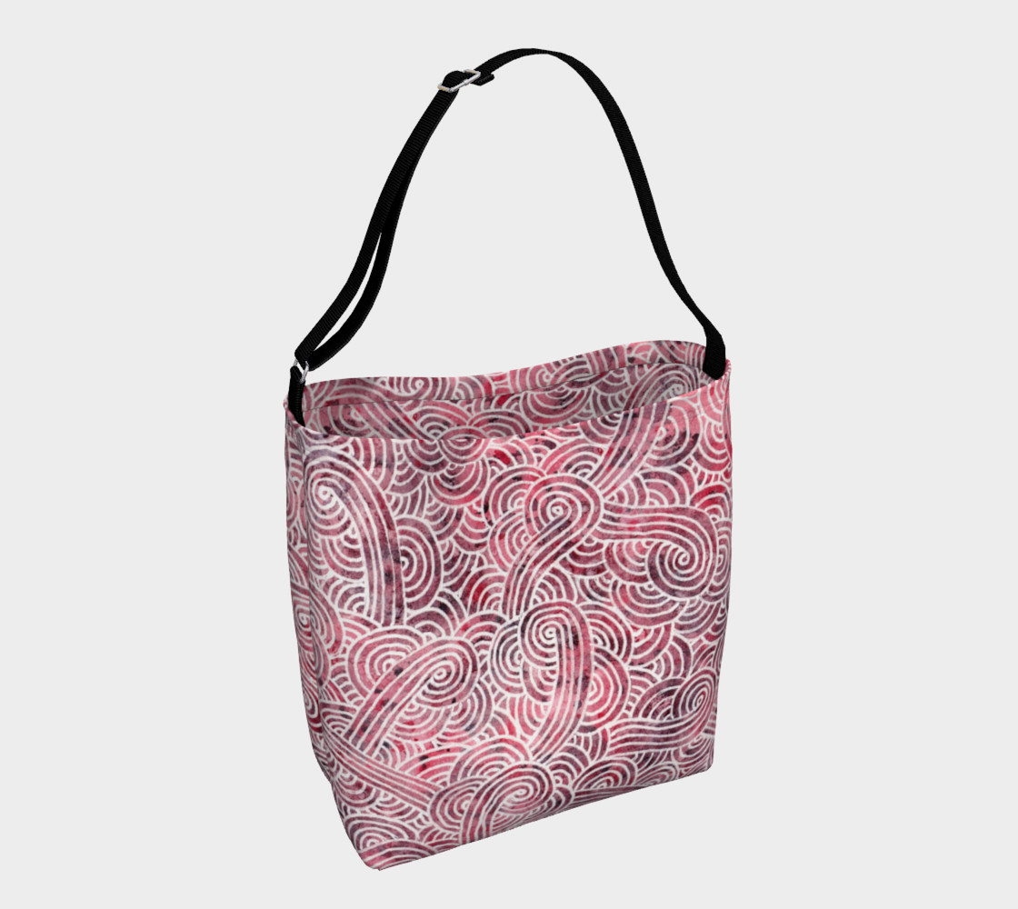 Red and white swirls doodles Day Tote 3D preview