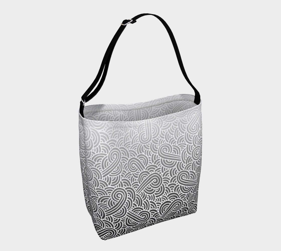 Ombre black and white swirls doodles Day Tote preview #1