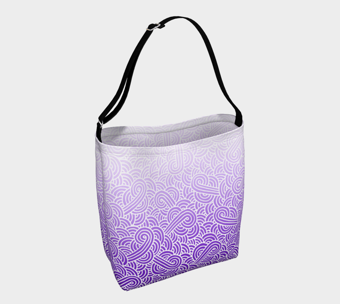 Ombre purple and white swirls doodles Day Tote 3D preview