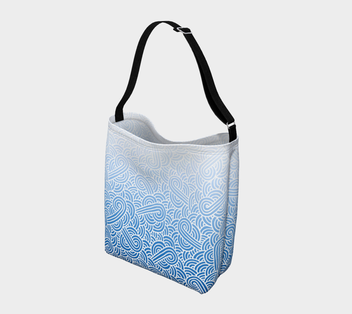 Ombre blue and white swirls doodles Day Tote preview #2
