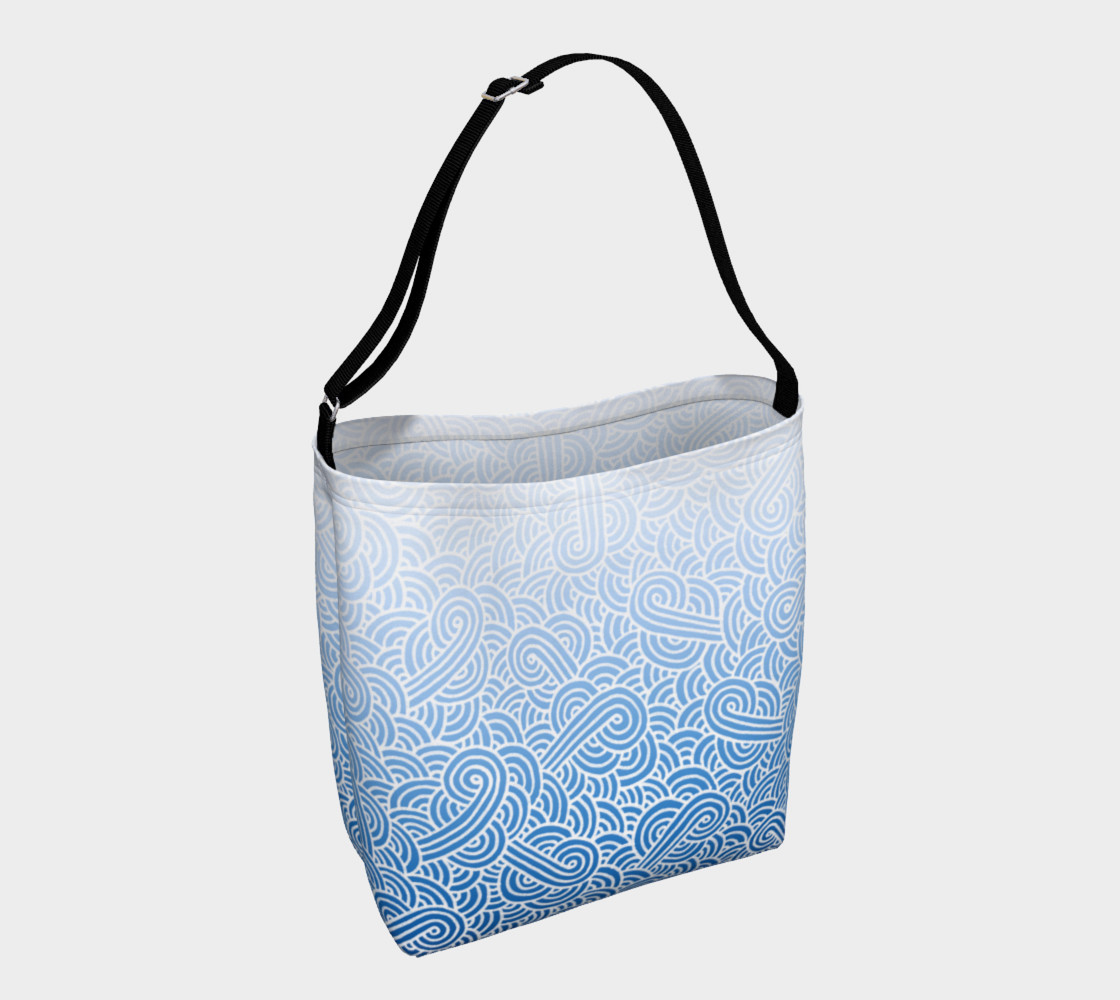 Ombre blue and white swirls doodles Day Tote preview #1