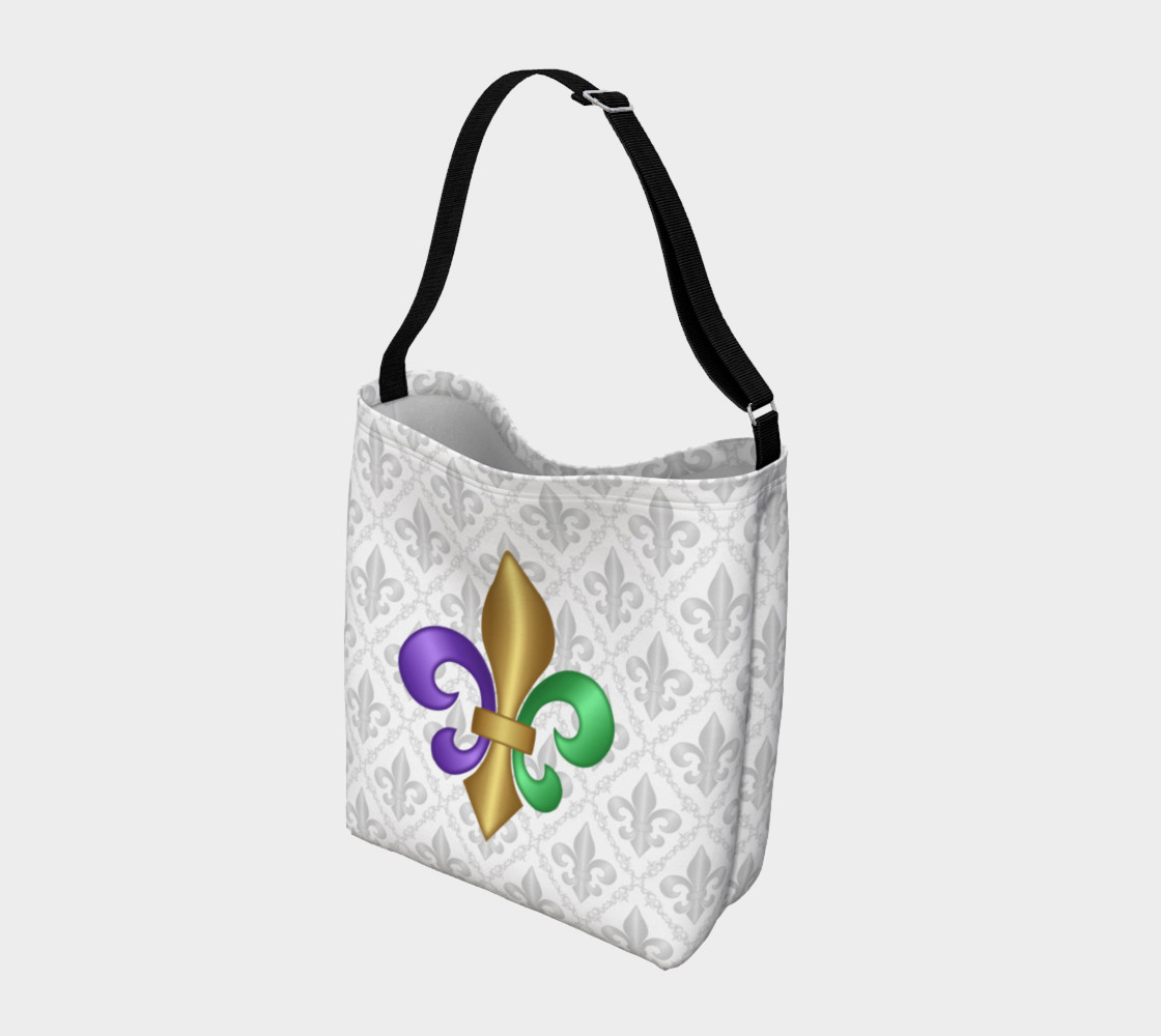 Purple Green Gold Fleur-de-Lis on Gray Pattern preview #2