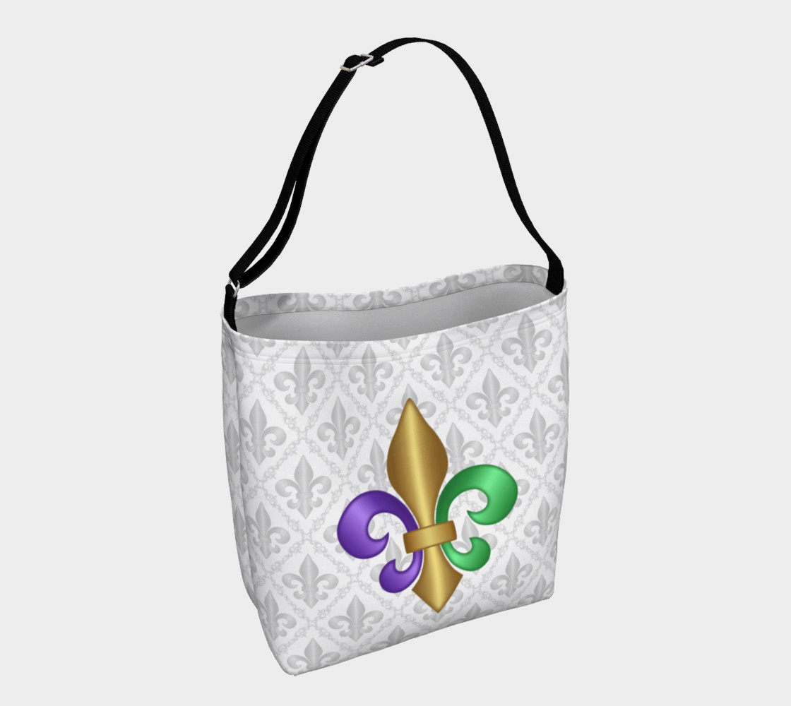 Purple Green Gold Fleur-de-Lis on Gray Pattern preview #1