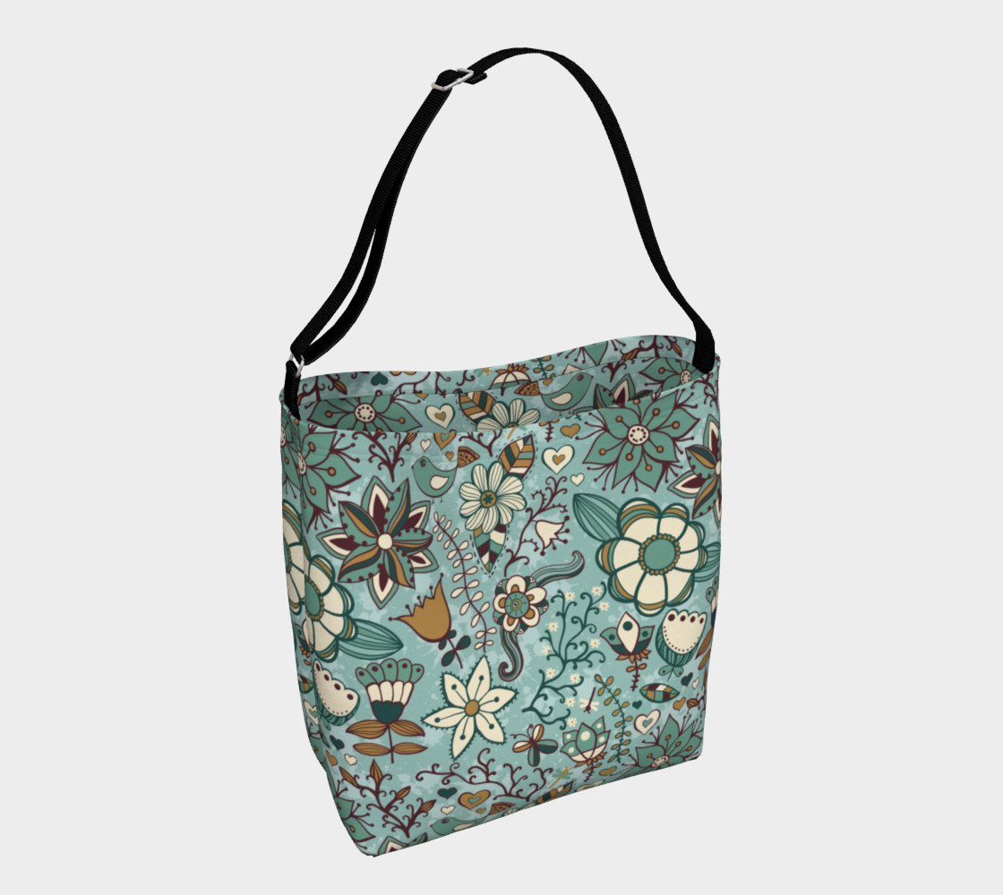 Aperçu de Vintage Retro Blue Floral with Birds #1