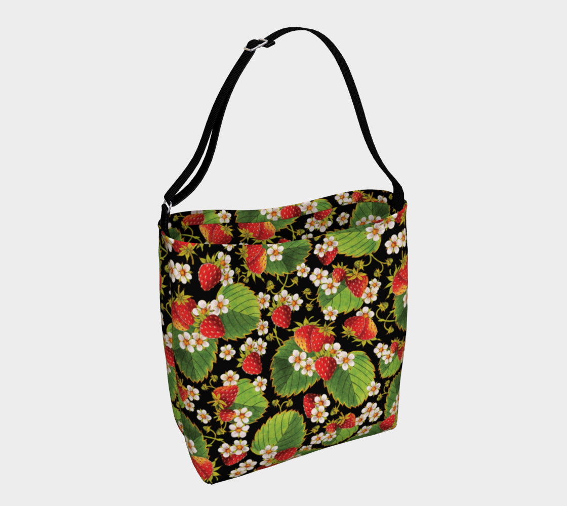 Aperçu de Strawberries on Black Day Tote Bag #1