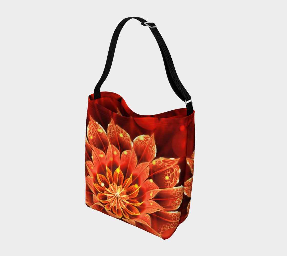 All Day Tote Bag with a Beautiful Ruby Red Dahlia Fractal Lotus Flower preview #2