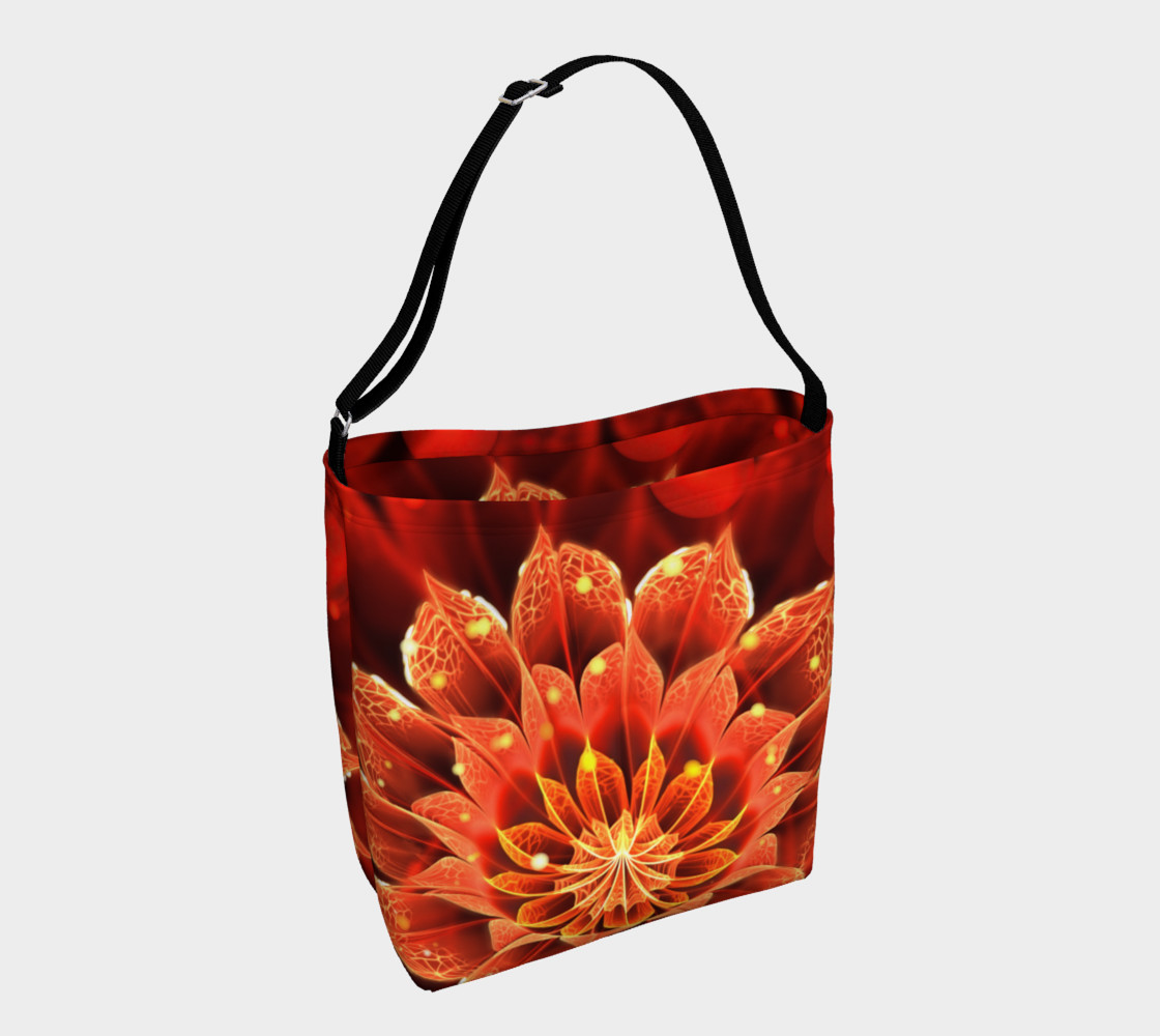 All Day Tote Bag with a Beautiful Ruby Red Dahlia Fractal Lotus Flower preview #1