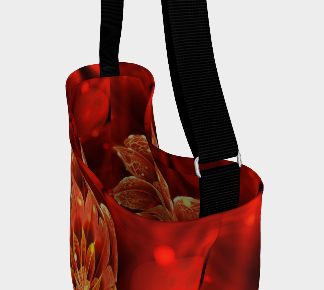 All Day Tote Bag with a Beautiful Ruby Red Dahlia Fractal Lotus Flower preview #3