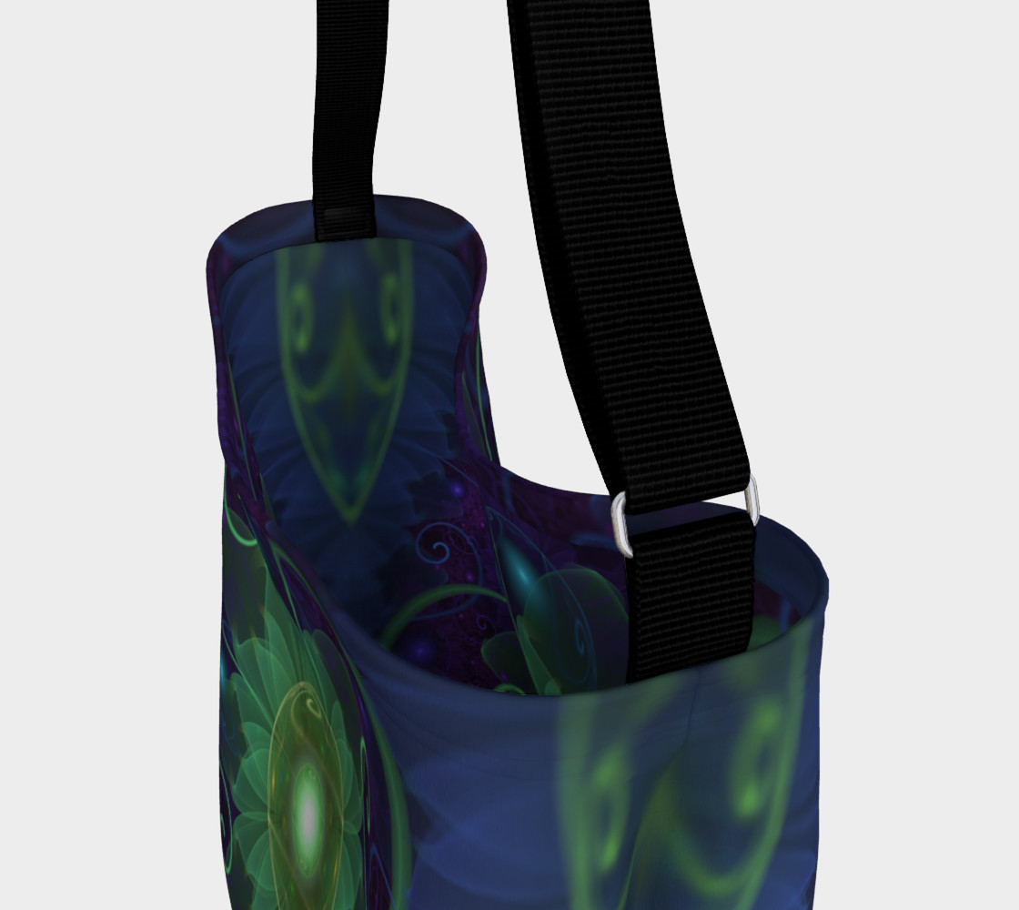 Aperçu de Shoulder Tote Bag with a Glowing Blue-Green Fractal Lotus Lily Pad Pond #3