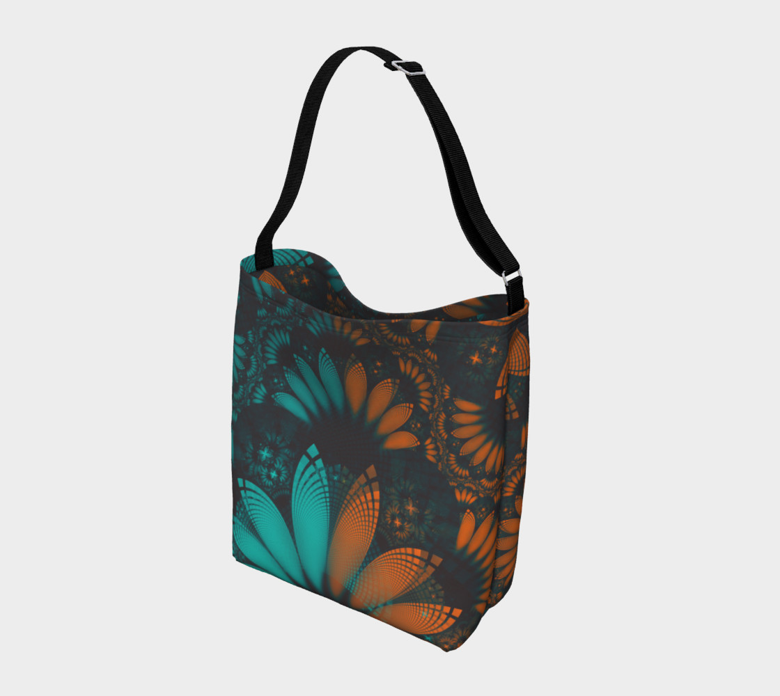 Aperçu de Day and Night Tote Bag with Beautiful Teal and Orange Paisley Fractal Feathers #2