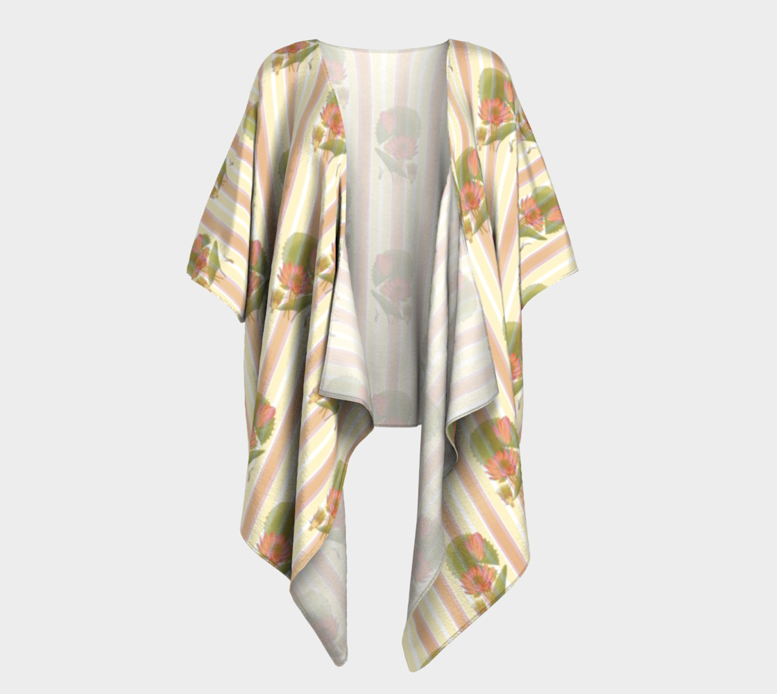 Peach N Rosy Striped Lotus Flowers Draped Kimono preview #1