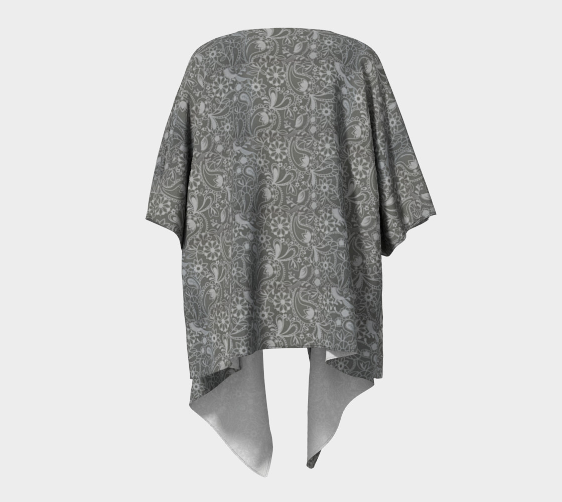Fancy Gray N Cream Floral Draped Kimono preview #4