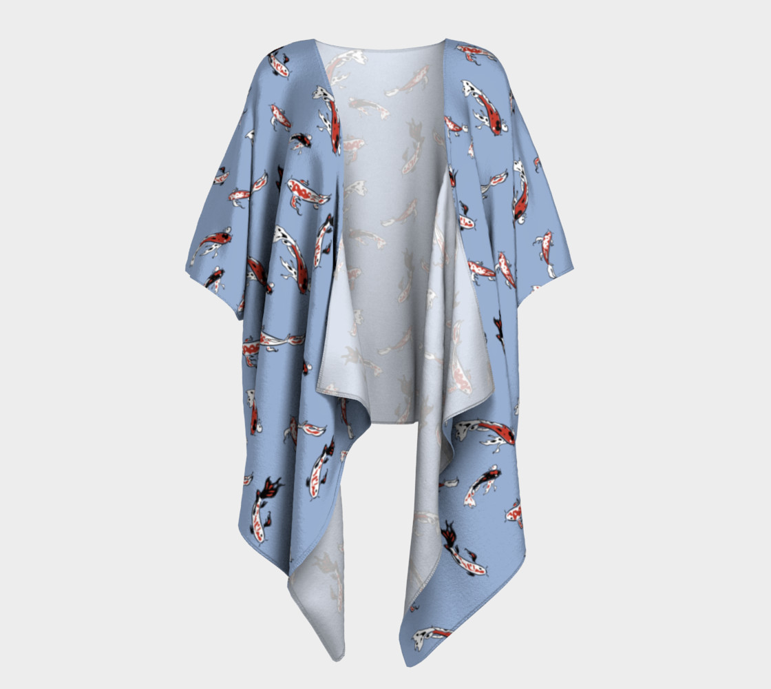 Beach Blue N Red Koi Fish Pattern Draped Kimono preview #1