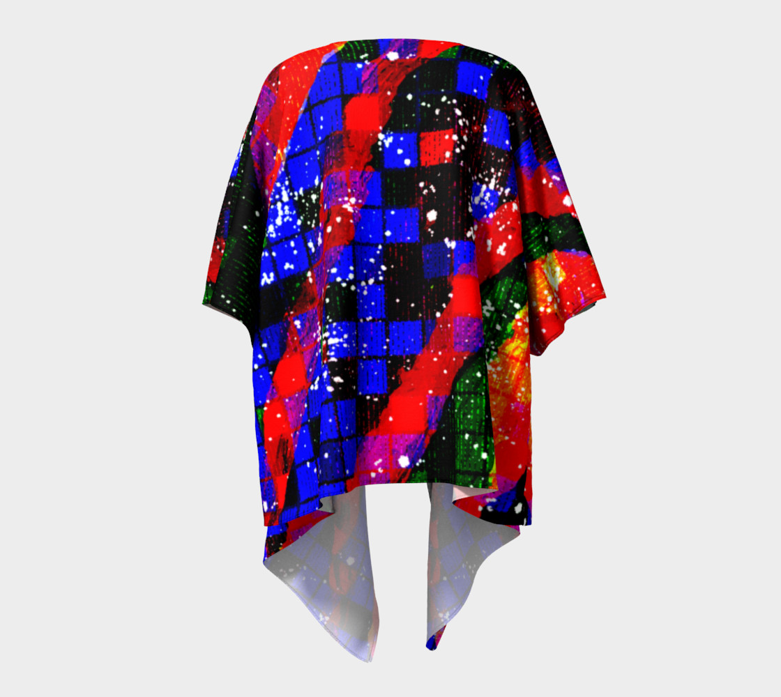 Fiery Colorful Grunge Squares and Stripes Draped Kimono preview #4
