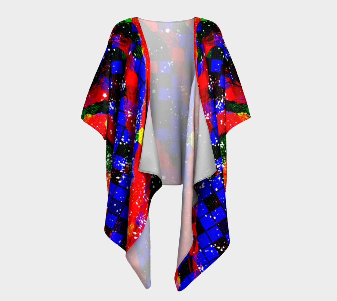 Fiery Colorful Grunge Squares and Stripes Draped Kimono preview #1