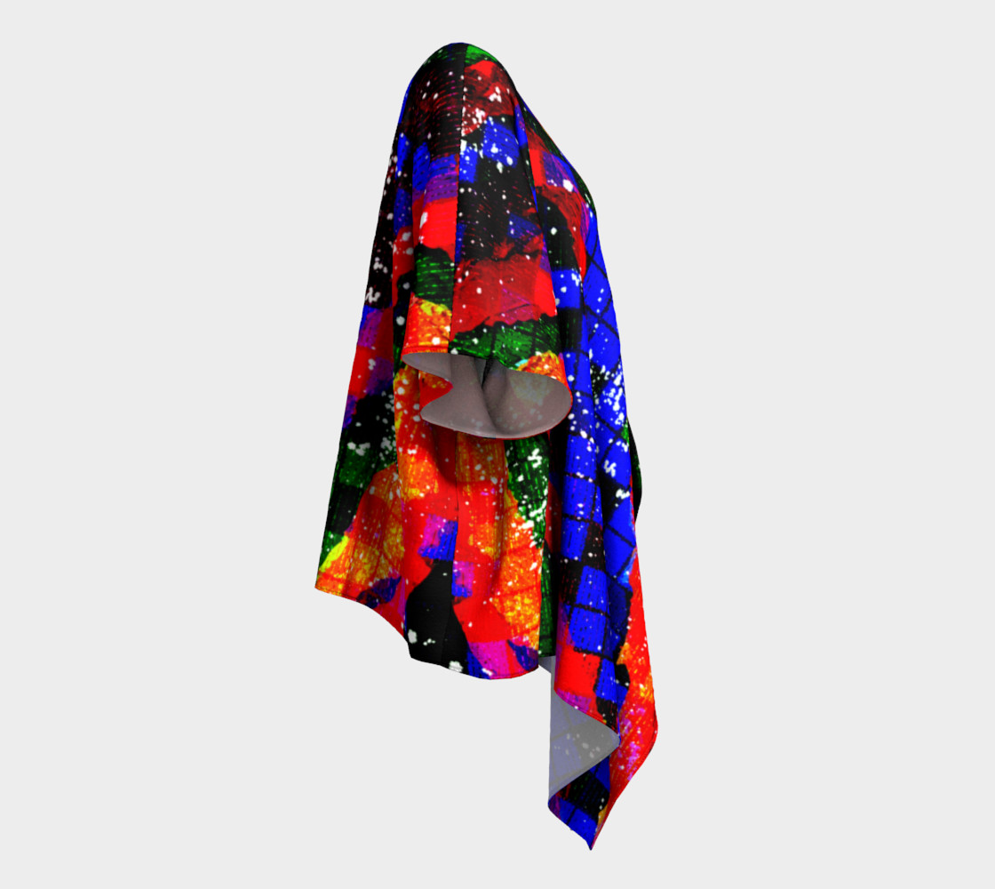 Fiery Colorful Grunge Squares and Stripes Draped Kimono preview #3