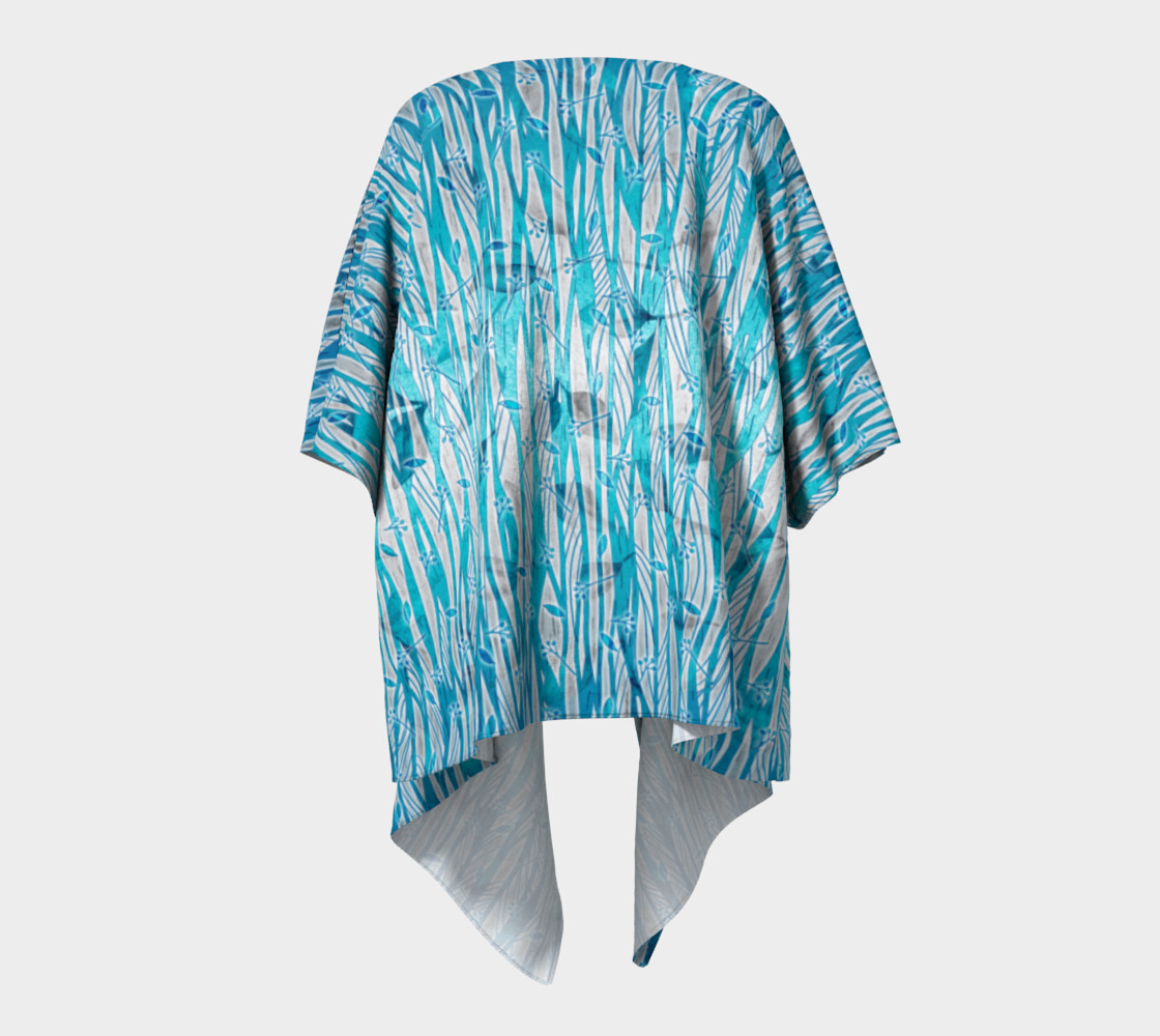 Blue Turquoise Silver Leafy Floral Draped Kimono preview #4