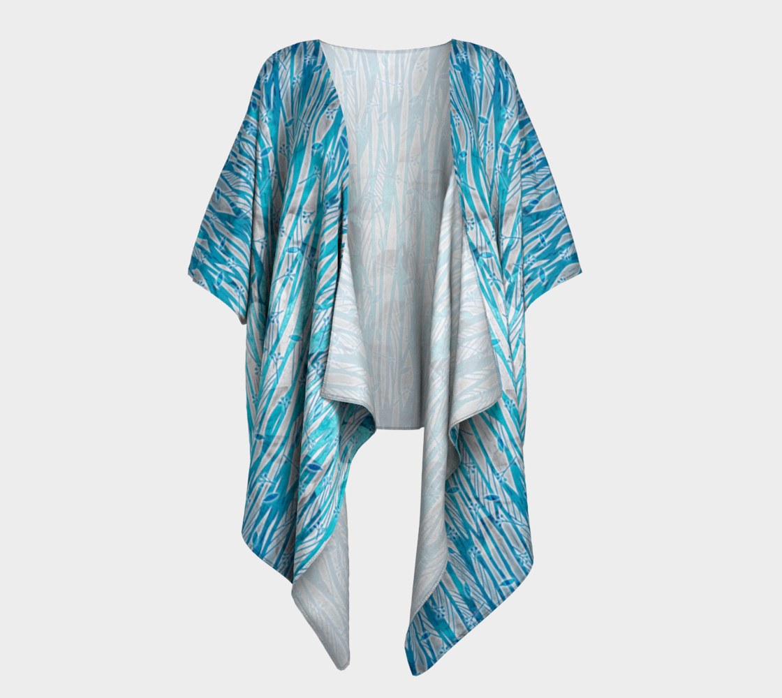 Blue Turquoise Silver Leafy Floral Draped Kimono preview #1