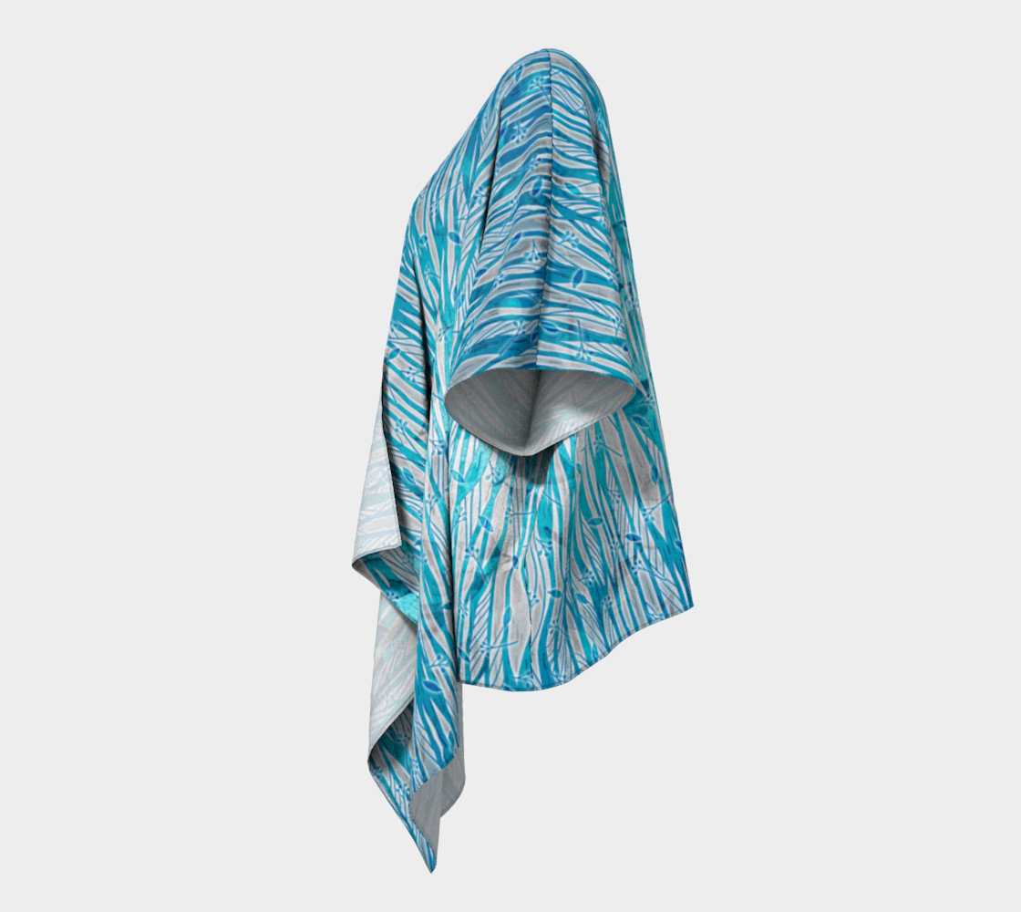 Blue Turquoise Silver Leafy Floral Draped Kimono preview #2