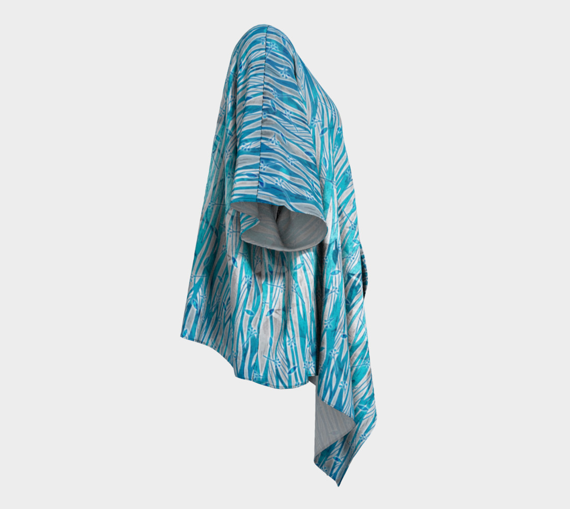 Blue Turquoise Silver Leafy Floral Draped Kimono preview #3