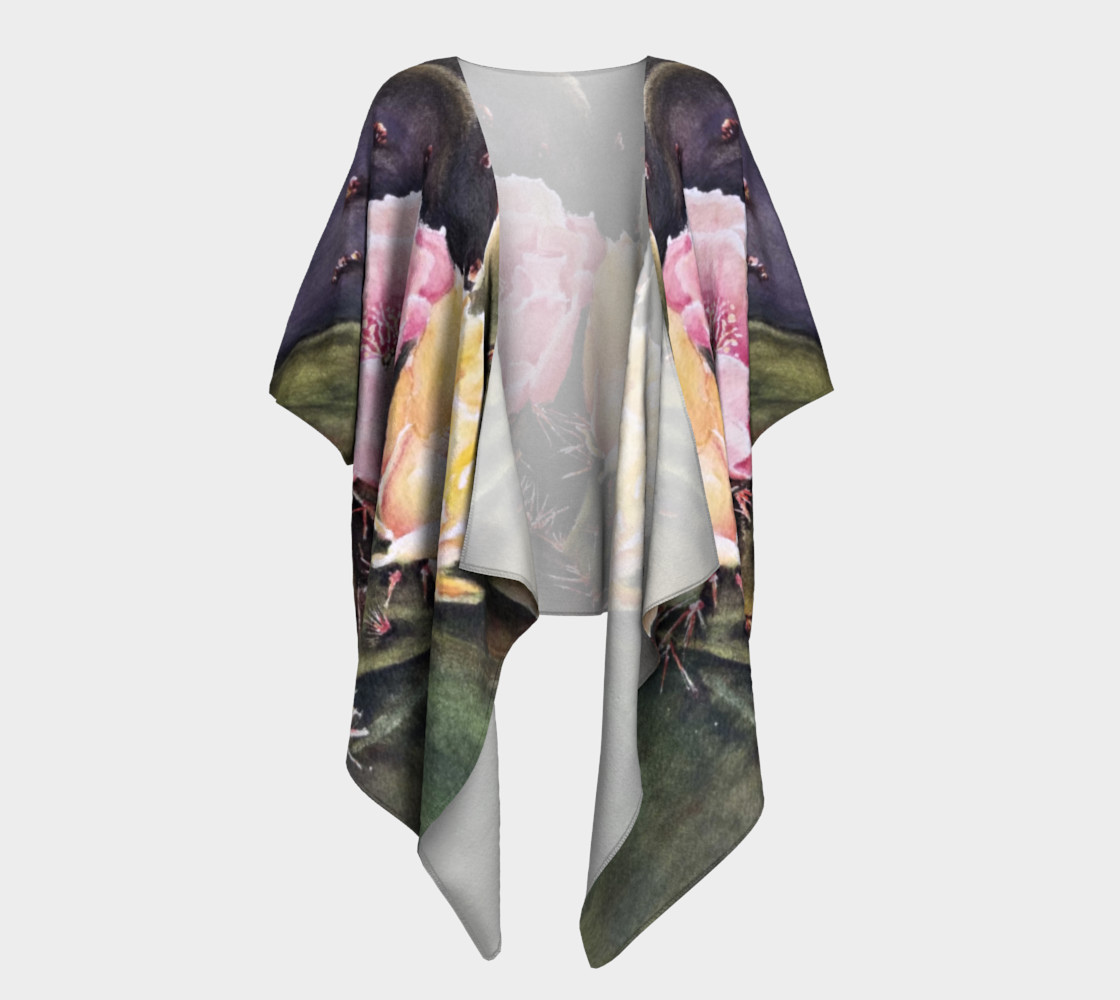 Yellow Pink Cactus Flowers Draped Kimono preview #1