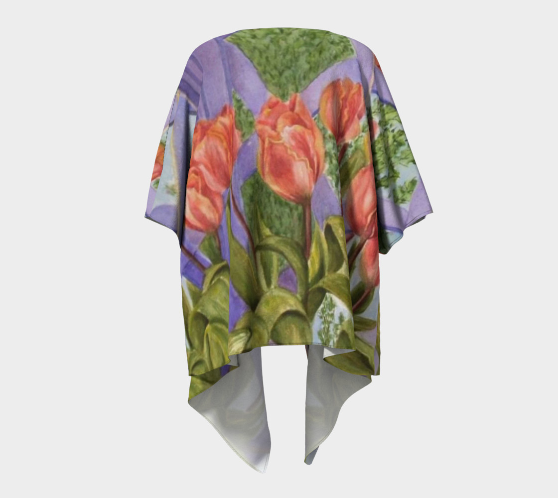 Orange Tulip Bouquet Draped Kimono preview #4