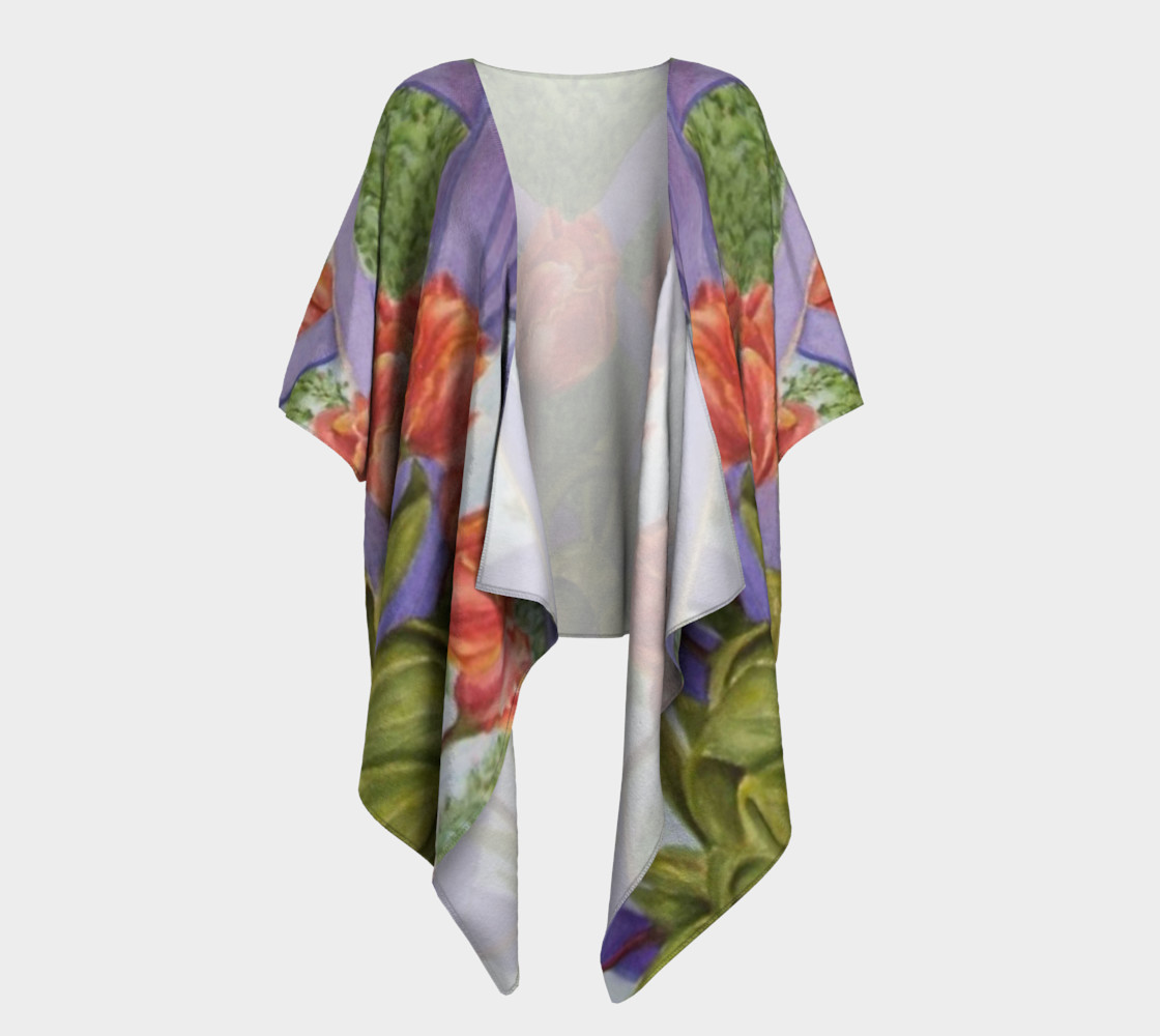 Orange Tulip Bouquet Draped Kimono preview #1