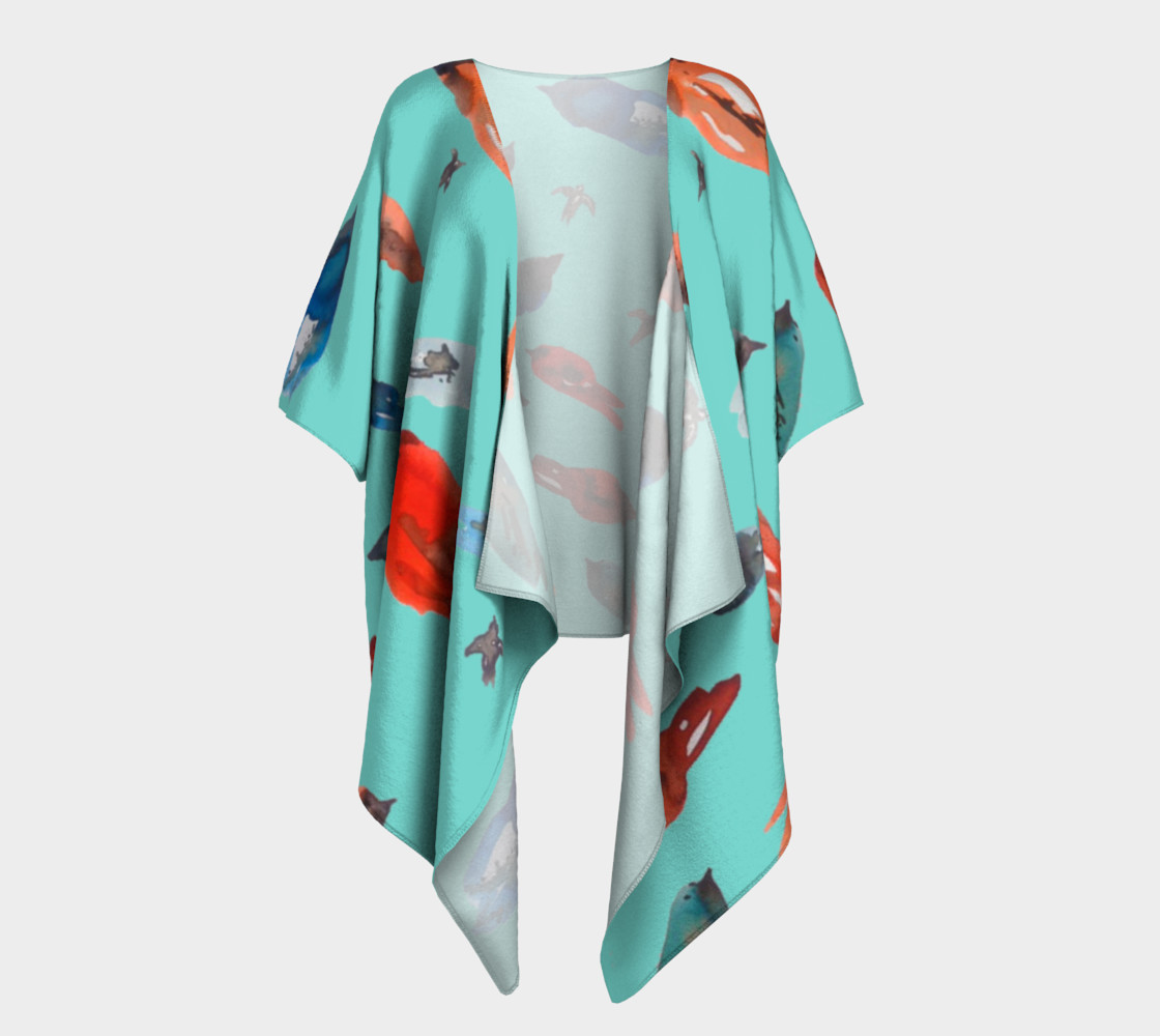 Fish-Birds on Turquoise kimono thumbnail #2
