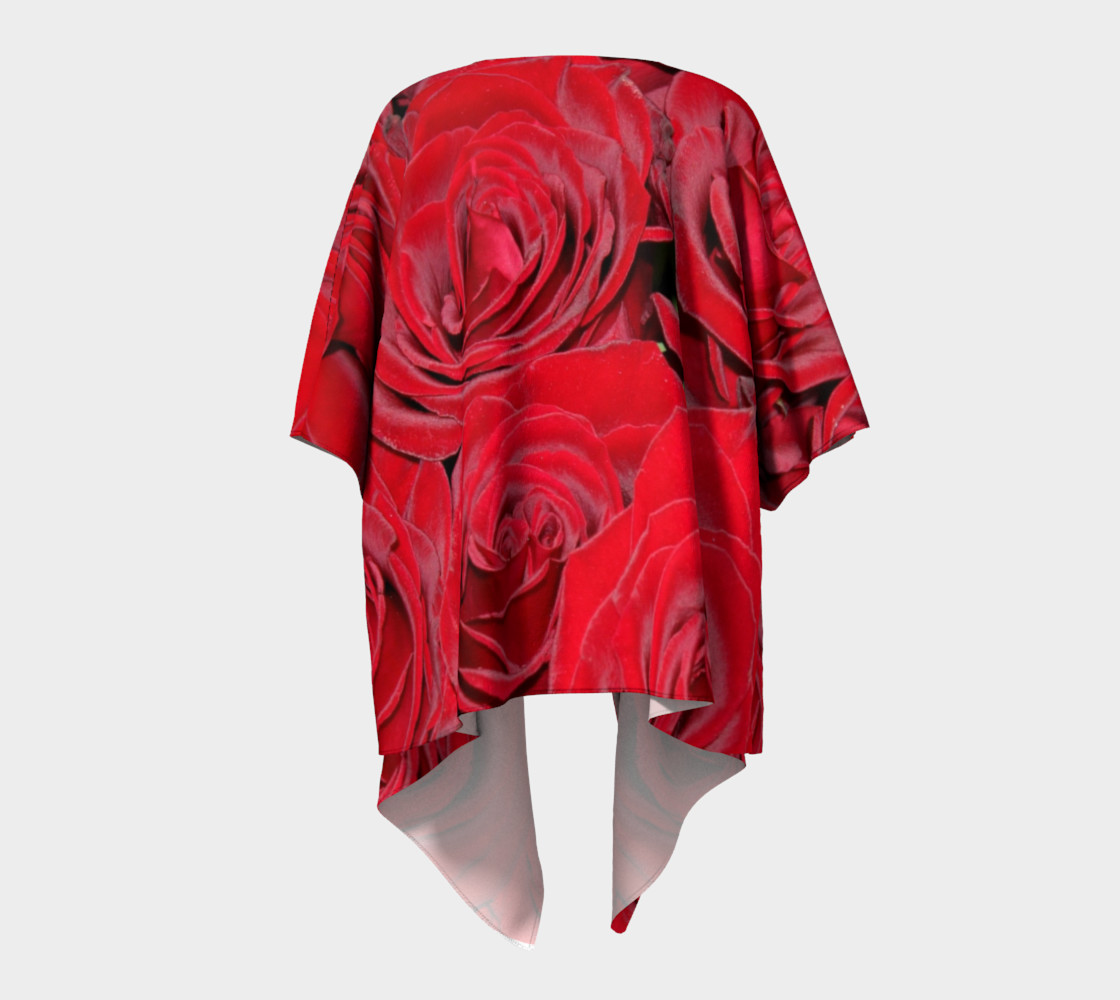 Red Roses Floral Design Draped Kimono preview #4