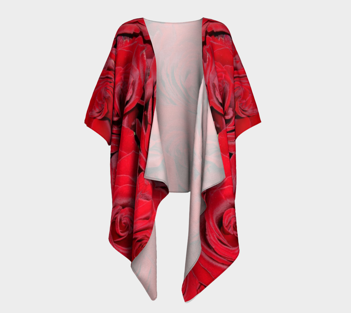 Red Roses Floral Design Draped Kimono preview #1