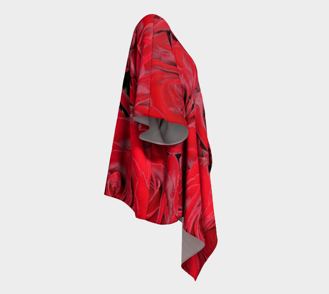 Red Roses Floral Design Draped Kimono preview #3