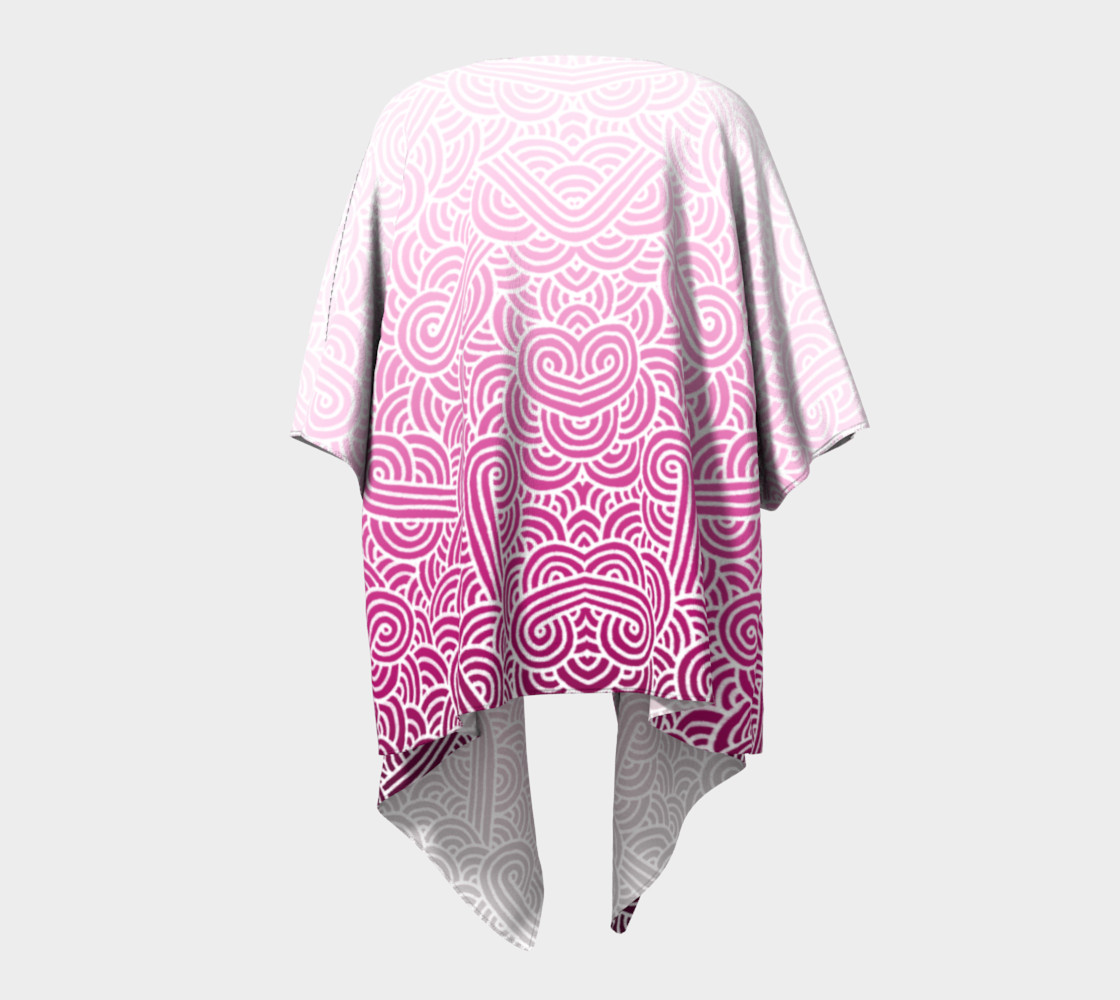 Ombre pink and white swirls doodles Draped Kimono preview #4
