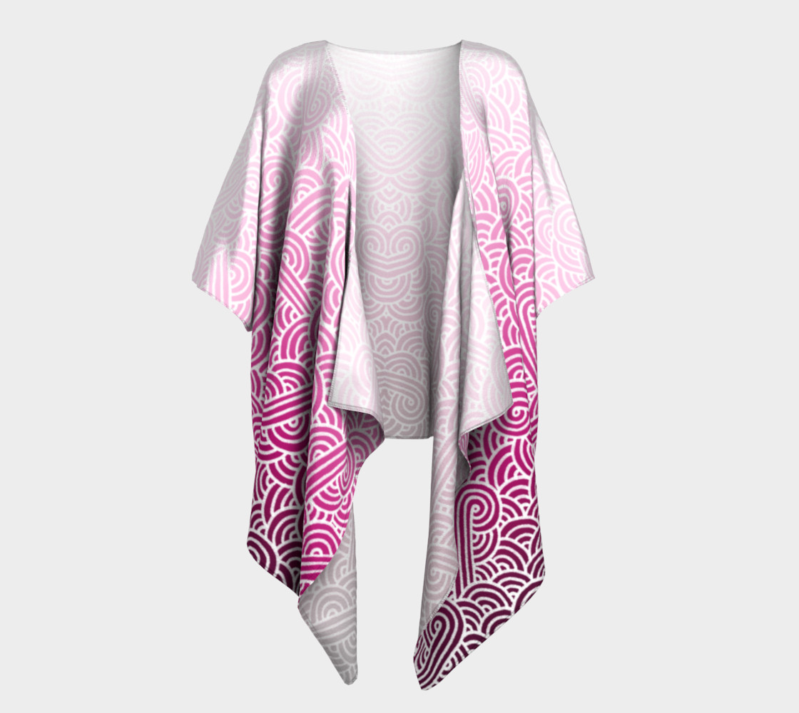 Ombre pink and white swirls doodles Draped Kimono preview #1