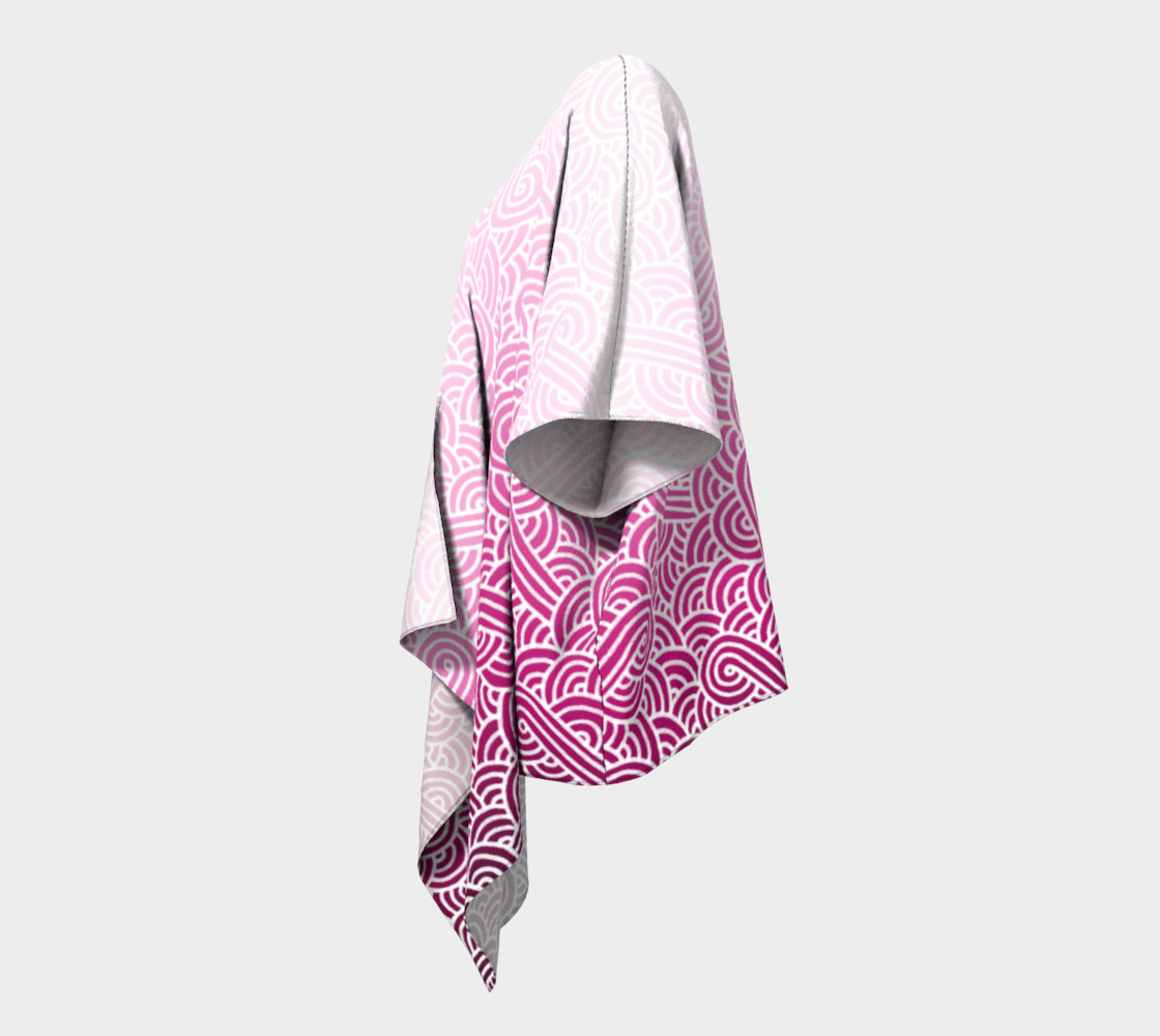 Ombre pink and white swirls doodles Draped Kimono preview #2
