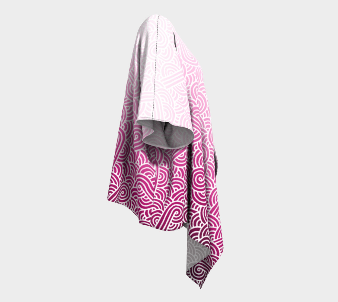 Ombre pink and white swirls doodles Draped Kimono preview #3