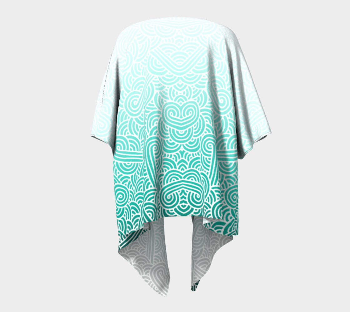 Ombre turquoise blue and white swirls doodles Draped Kimono preview #4