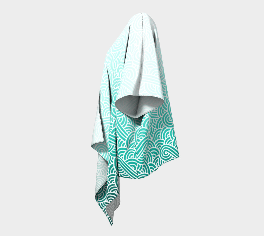 Ombre turquoise blue and white swirls doodles Draped Kimono preview #2